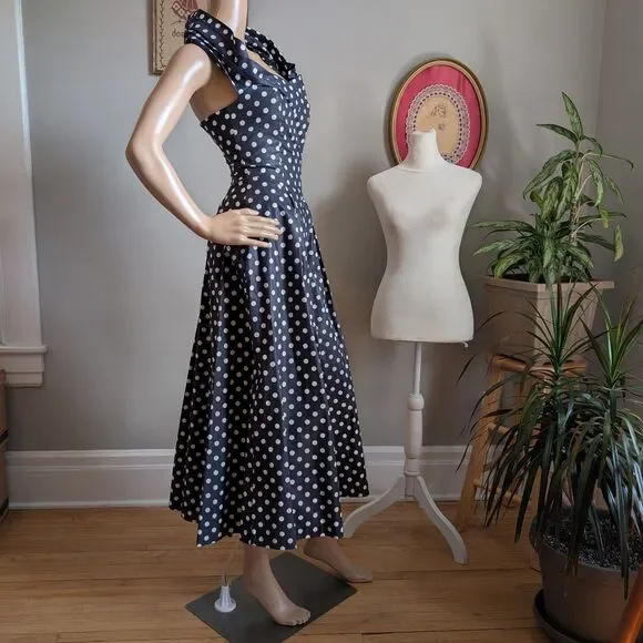 NWT Vintage 90s Laura Ashley Maxi Dress Navy Polka Dot Cottagecore Size 4 - Picture 10 of 16